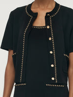 Chain Trim Knitted Jacket And Vest Dress Two-Piece Set GOELIA