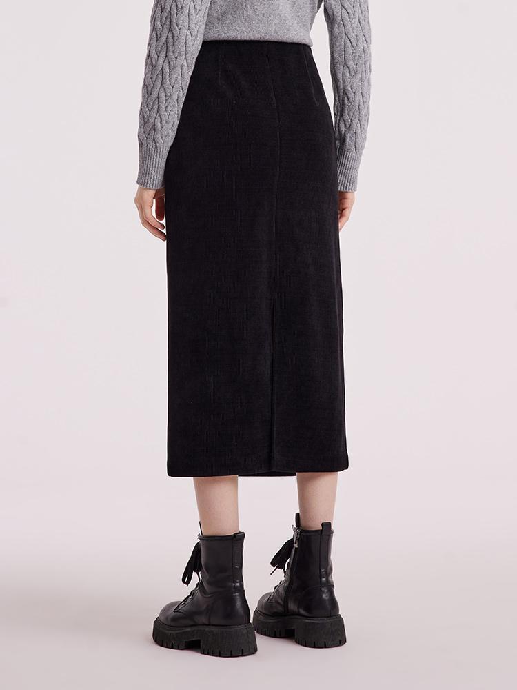 Black Straight Knitted Slit Women Skirt GOELIA