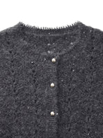 Alpaca Wool Blend Frayed Edges Women Open-Knit Cardigan GOELIA