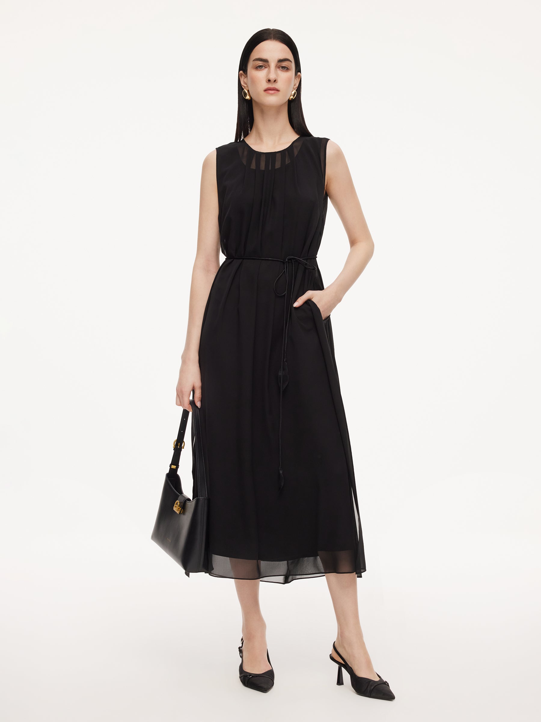 10MM Mulberry Silk Sleeveless Dress And 100% Acetate Sleeveless Dress Two-Piece Set GOELIA