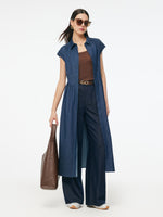 Denim Stretch Women Maxi Shirt Dress GOELIA