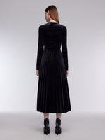 Velvet Twist Front Women V-Neck Pleated Maxi Dress GOELIA