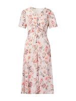 19MM Mulberry Silk Floral Print Twist Front Women Midi Dress GOELIA