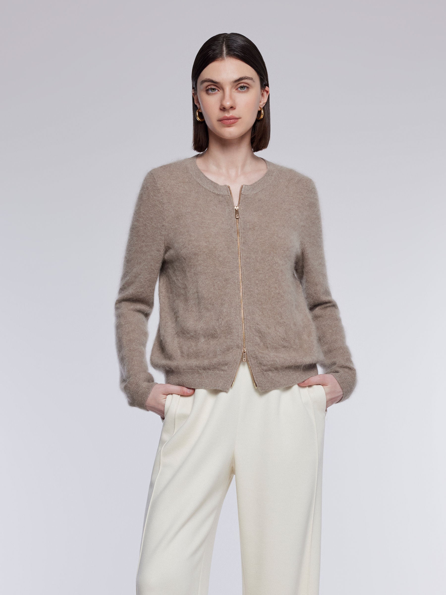 [Preview] 100% Brushed Cashmere Two-Way Zip Women Cardigan GOELIA