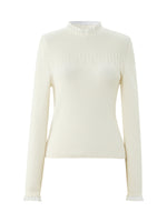 [Preview] Lyocell Wool Blend Beaded Ruffle Neck Women Knit Top GOELIA