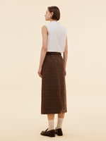 100% Wool Plaid Women Column Skirt GOELIA