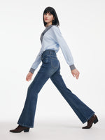 [Preview] Denim Fleece-Lined Women High-Waisted Flared Jeans GOELIA
