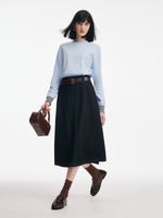 Denim Look Women A-Line Skirt With Belt GOELIA