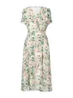 10MM Mulberry Silk Floral Print Ruffled Sleeve Women Wrap Maxi Dress GOELIA