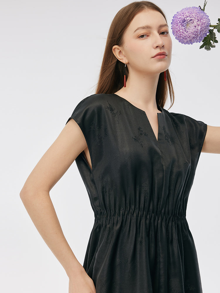 19MM Xiang Yun Silk Cap Sleeve Women Midi Dress GOELIA