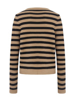 Button Up Woolen Striped Lady Cardigan GOELIA