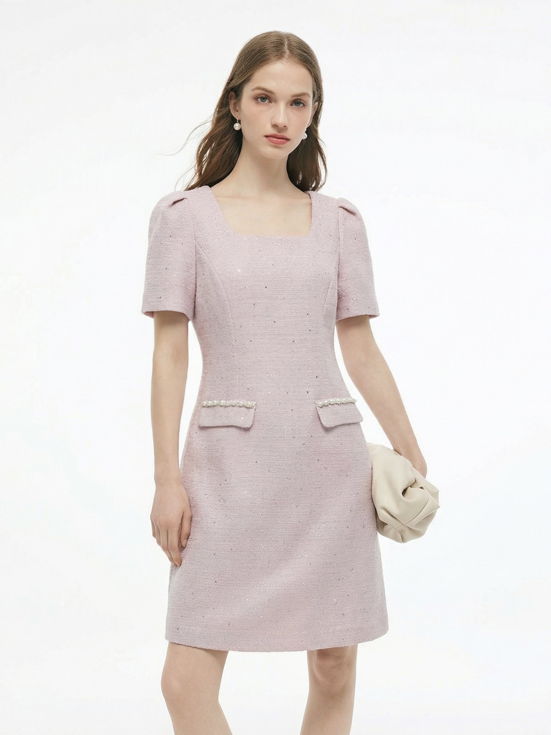 Tweed Square Neck Women Mini Dress GOELIA