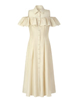 Pre-Order Tencel Acetate Linen Blend Cold Shoulder Women Maxi Dress GOELIA