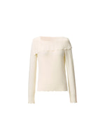 Wool Blend Rhinestone Scalloped Boat Neck Women Knit Top GOELIA
