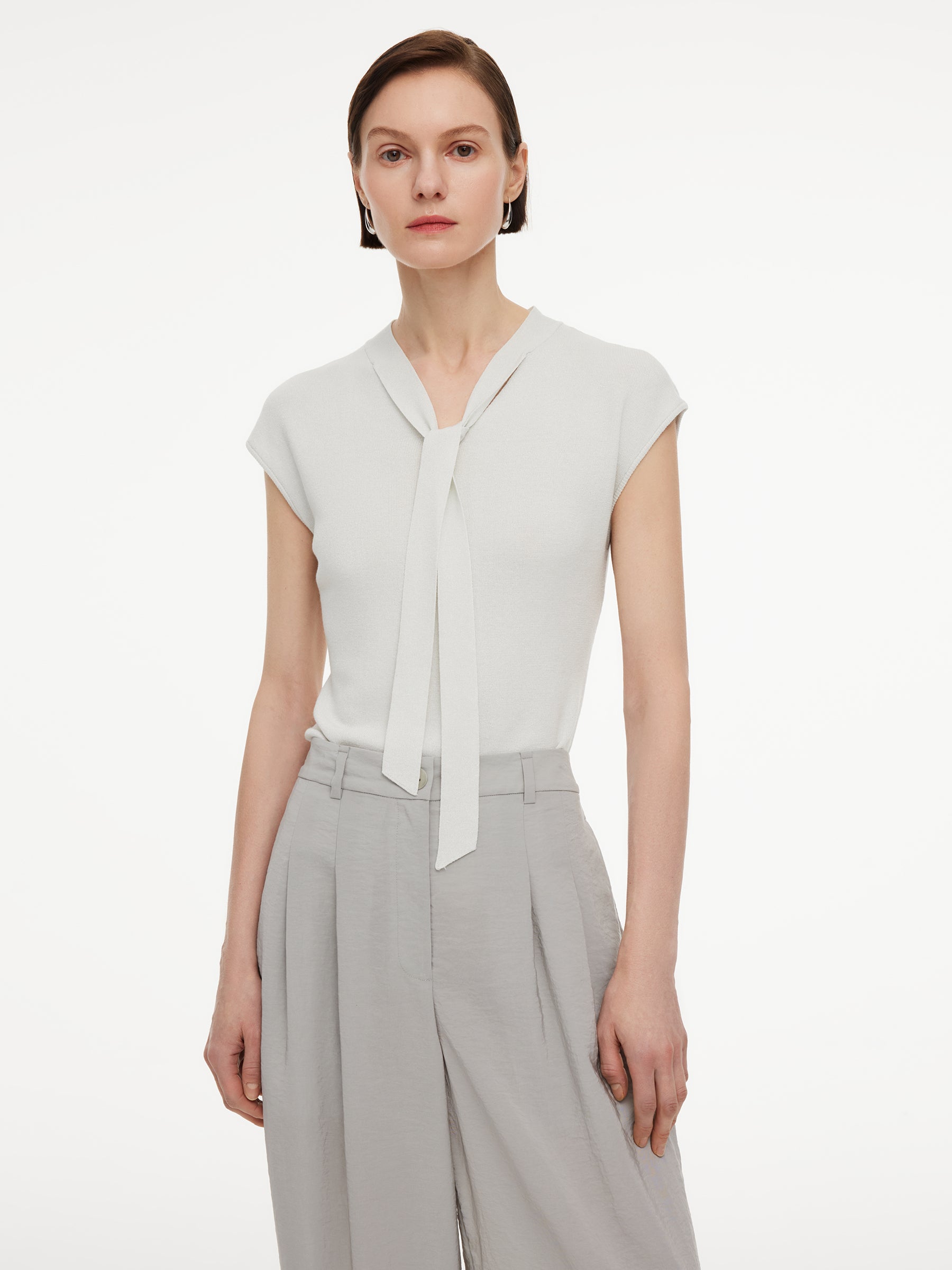 [Preview] Lyocell Wool Blend Tie Front Women Knit Top GOELIA