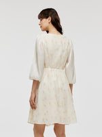 Lantern Sleeve Patchwork Jacquard Women Mini Dress GOELIA