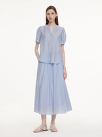 Acetate Blend Blouse And A-Line Skirt Belted Two-Piece Set GOELIA