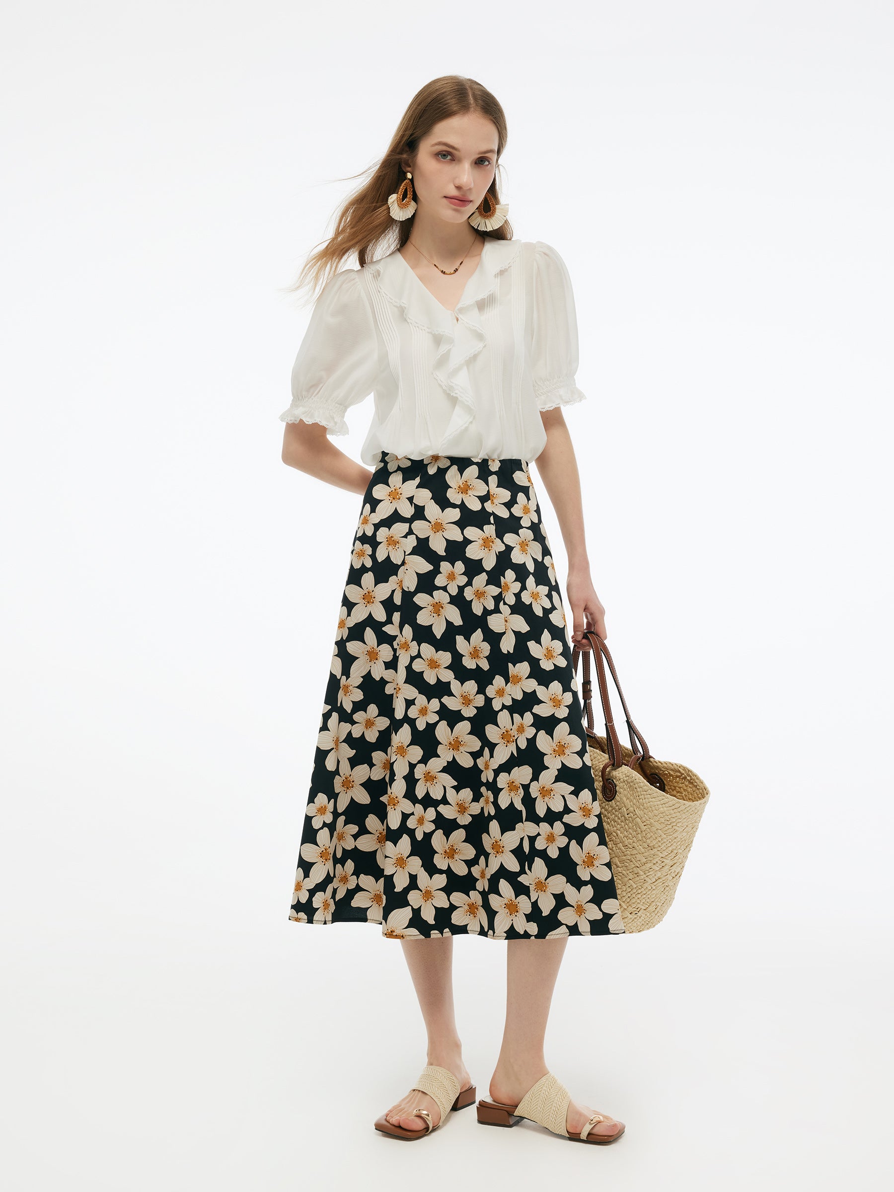 Cotton Stretch Floral Print Women Skirt GOELIA
