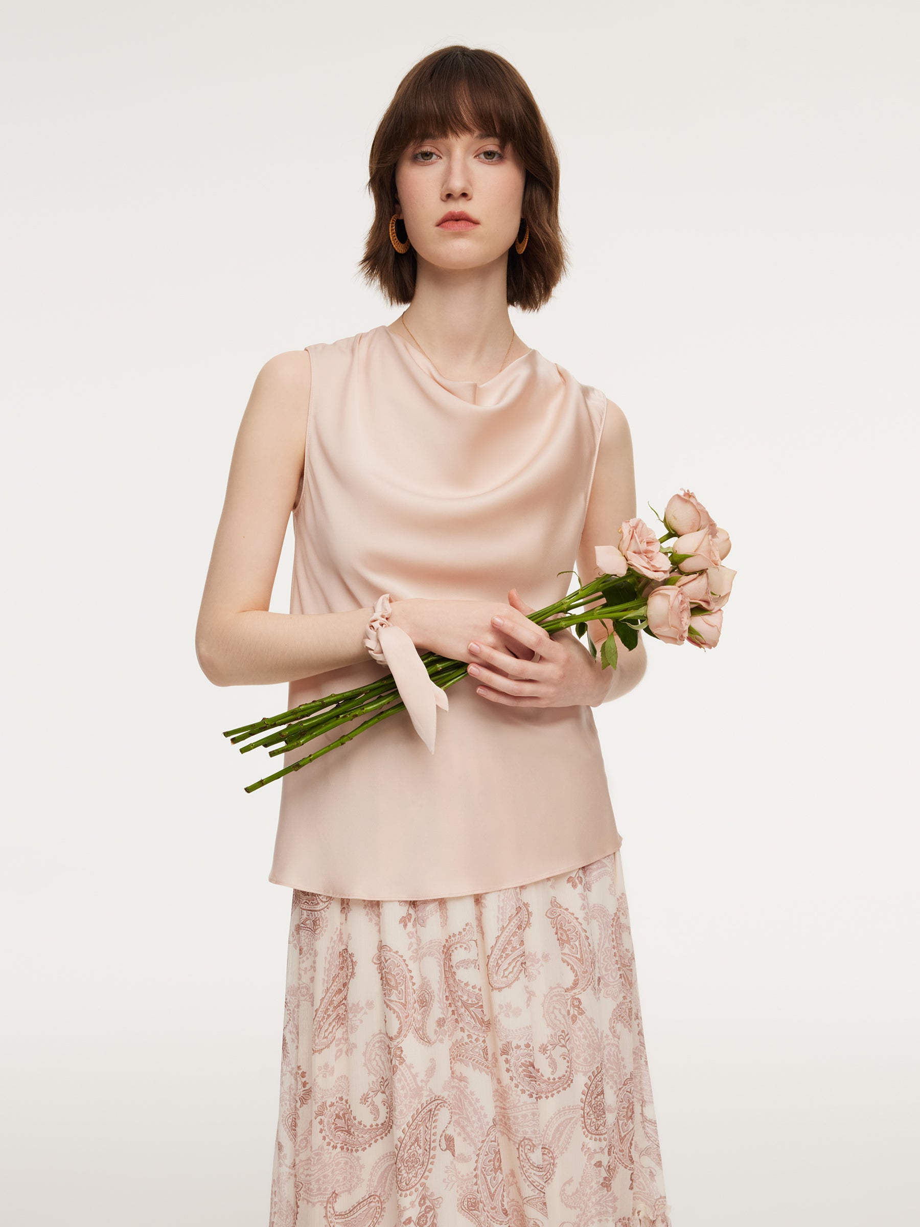 22MM Mulberry Silk Cowl Neck Women Tank Top GOELIA