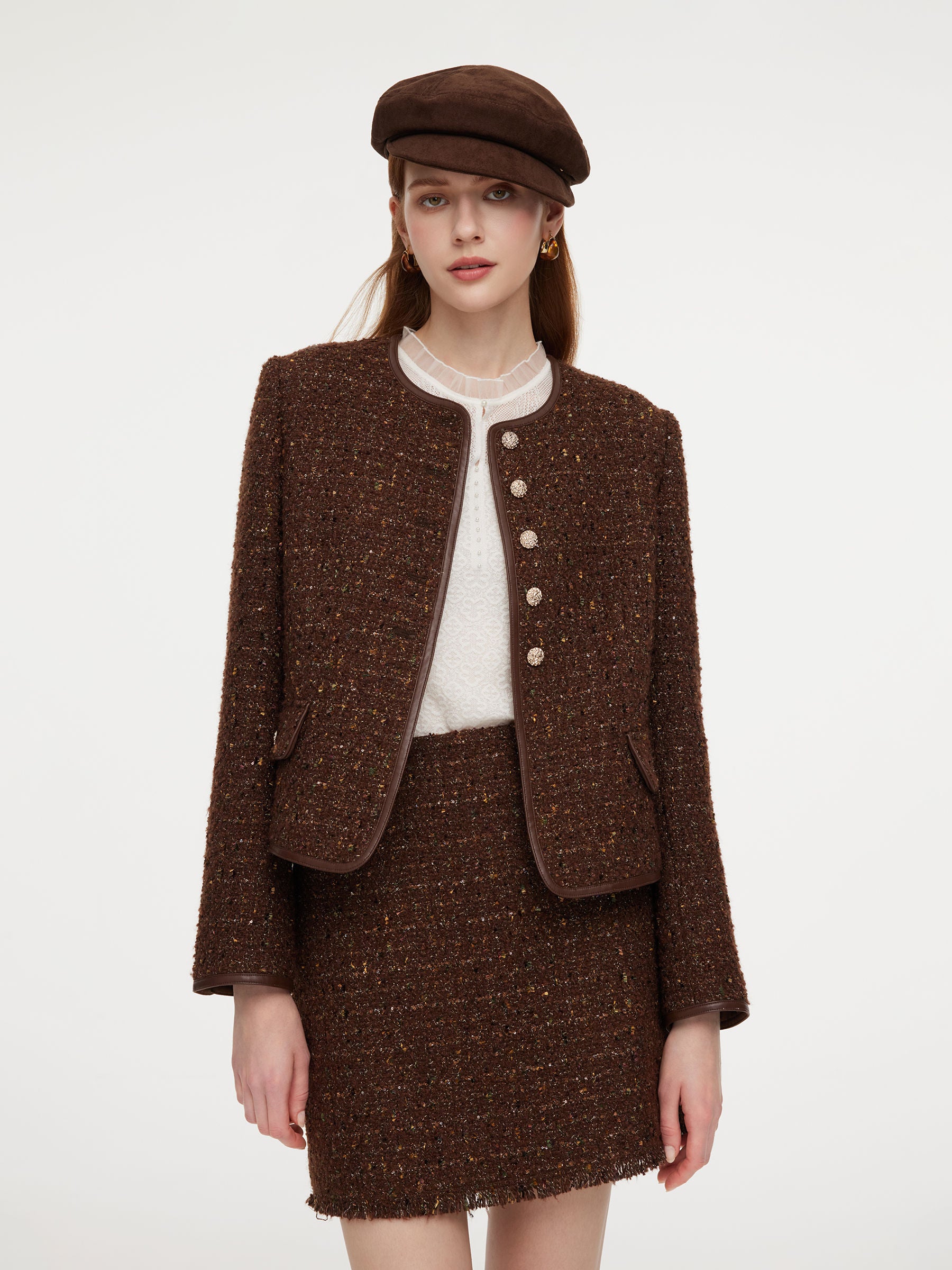 [Preview] Wool Blend Tweed Sequins Women Jacket GOELIA