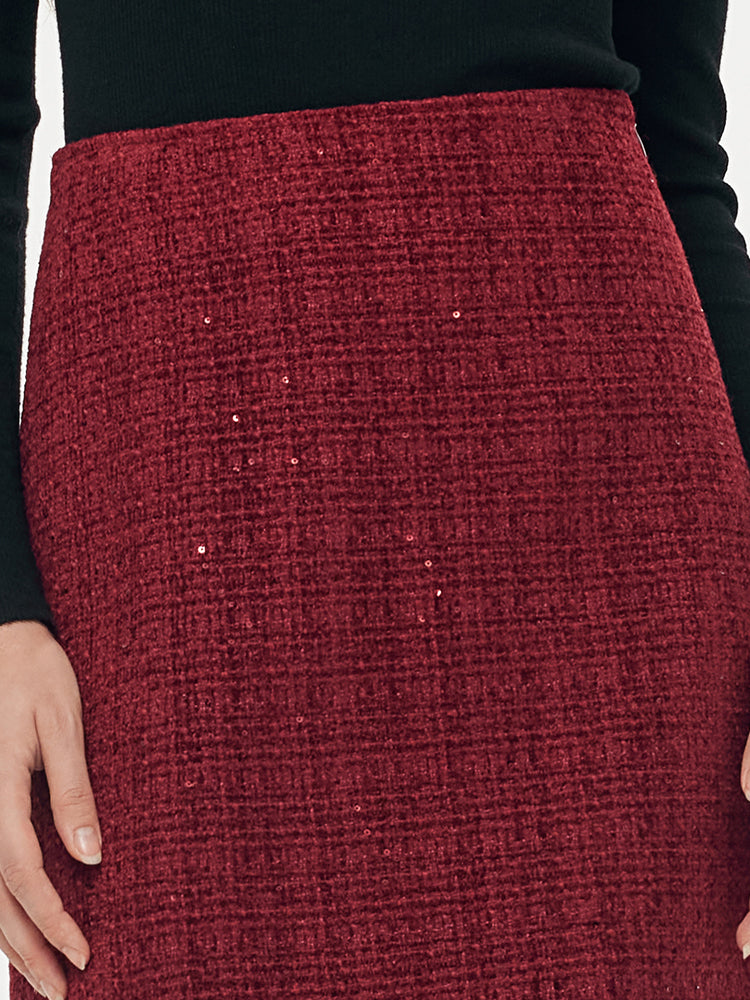 Tweed Sequins Women Scallop Hem Mini Skirt GOELIA