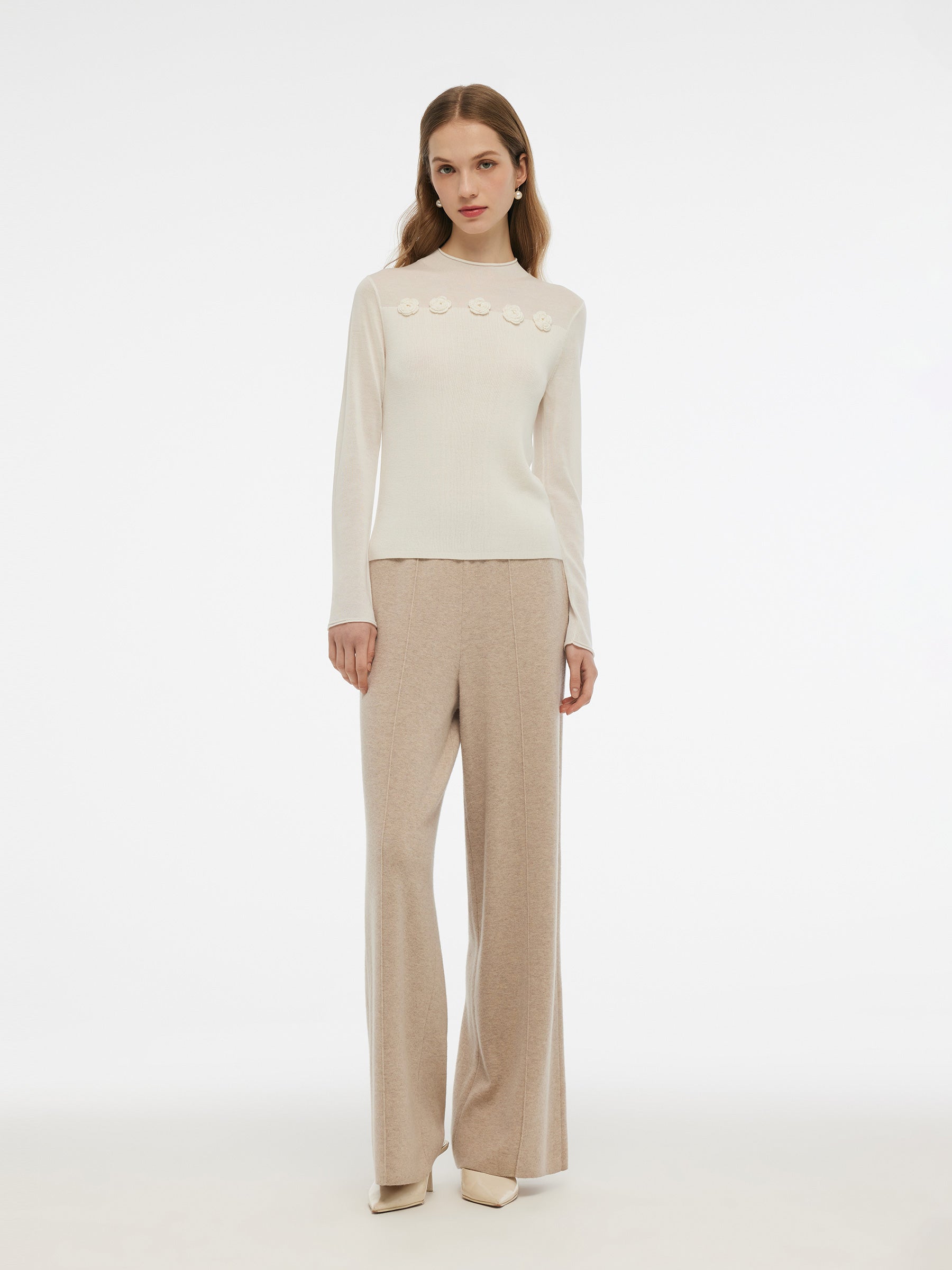 Tencel Wool Blend Women Flower Knit Top GOELIA