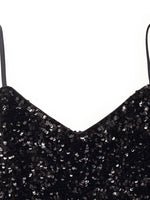 Velvet Sequins Women Strap Midi Dress GOELIA