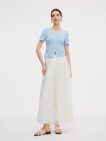 Acetate Tencel Blend Side Drawstring Women Knit Top GOELIA