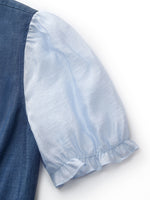 Denim Lyocell Patchwork Crop Jacket And Skirt Two-Piece Set GOELIA