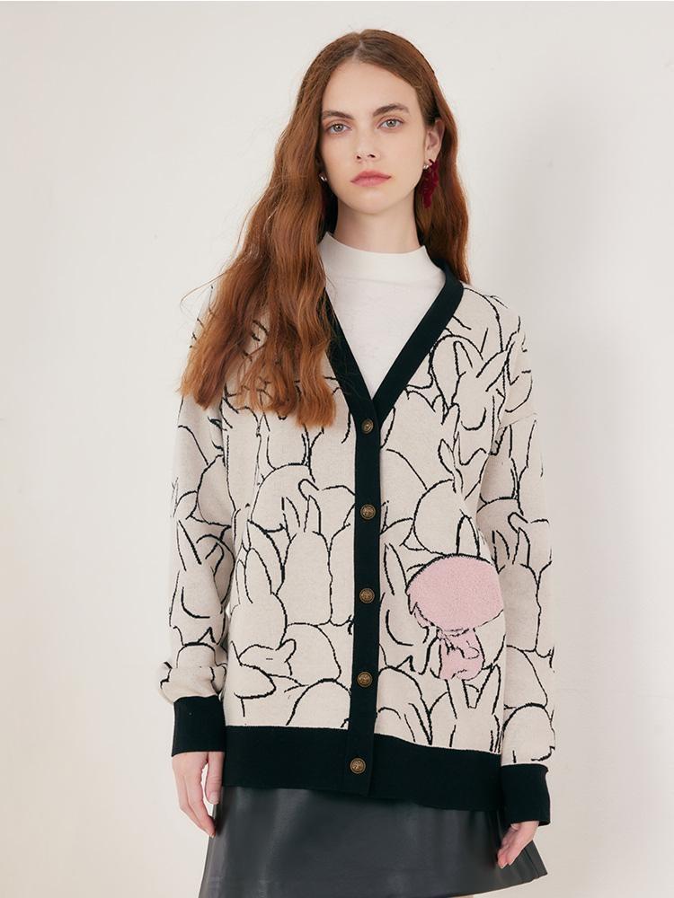 Woolen Jacquard Oversized Cardigan GOELIA