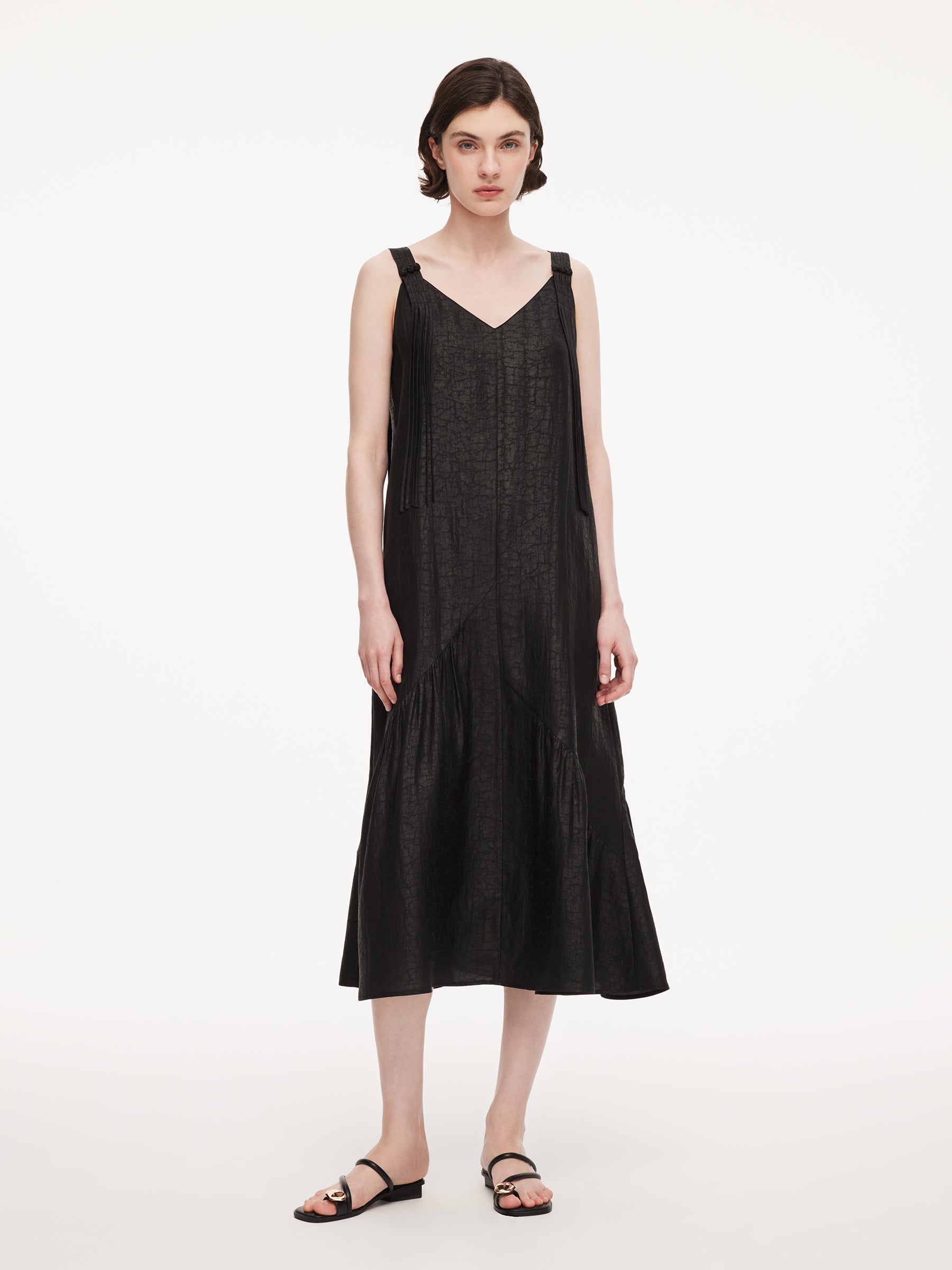 12MM Gambiered Canton Gauze Women V-Neck Sleeveless Maxi Dress GOELIA