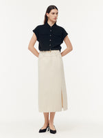 100% Cotton Denim Adjustable Waist Women Slit Skirt GOELIA