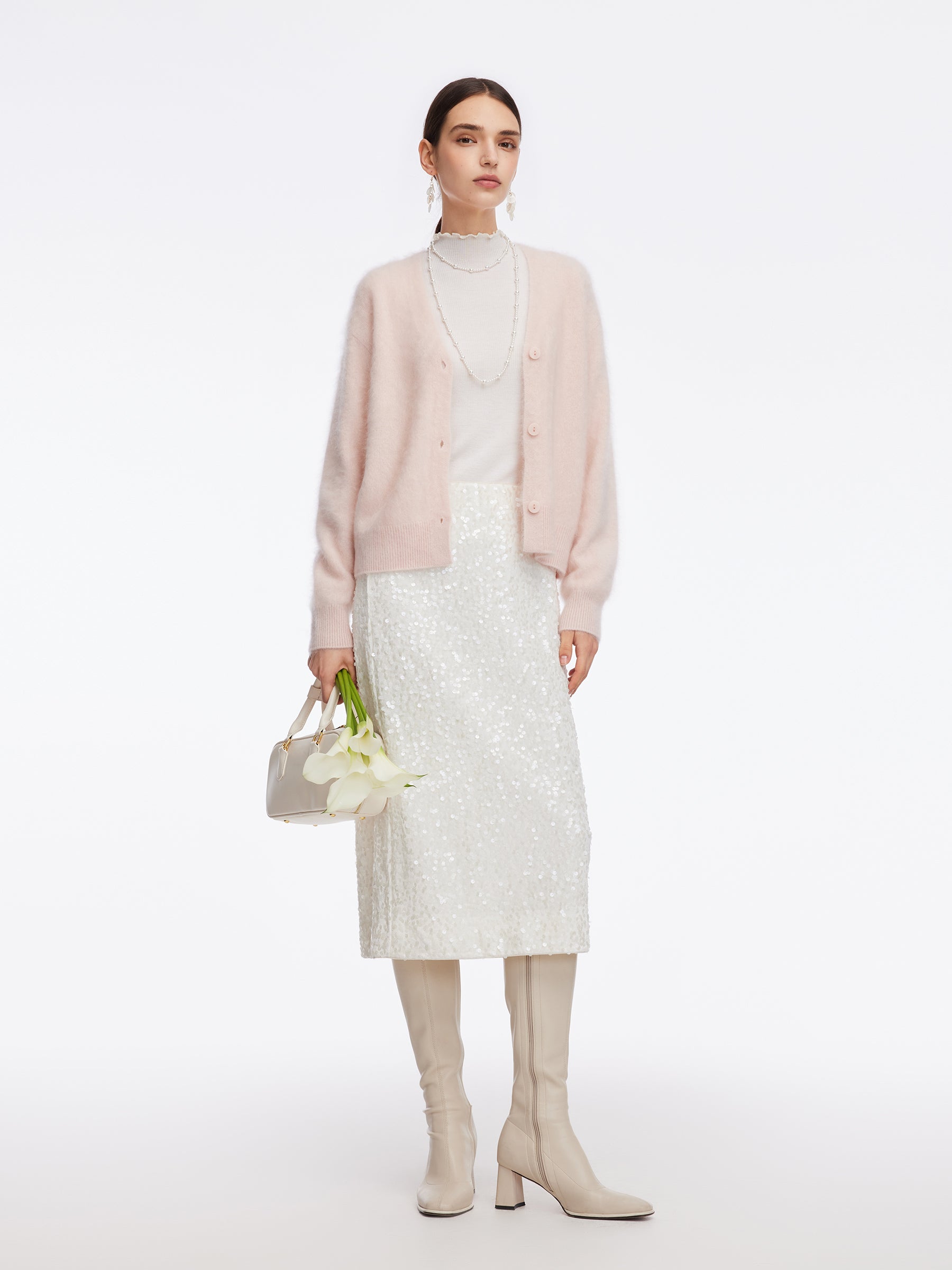 100% Brushed Cashmere V-Neck Women Cardigan GOELIA