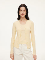 Cotton Mulberry Silk Blend V-Neck Women Cardigan GOELIA