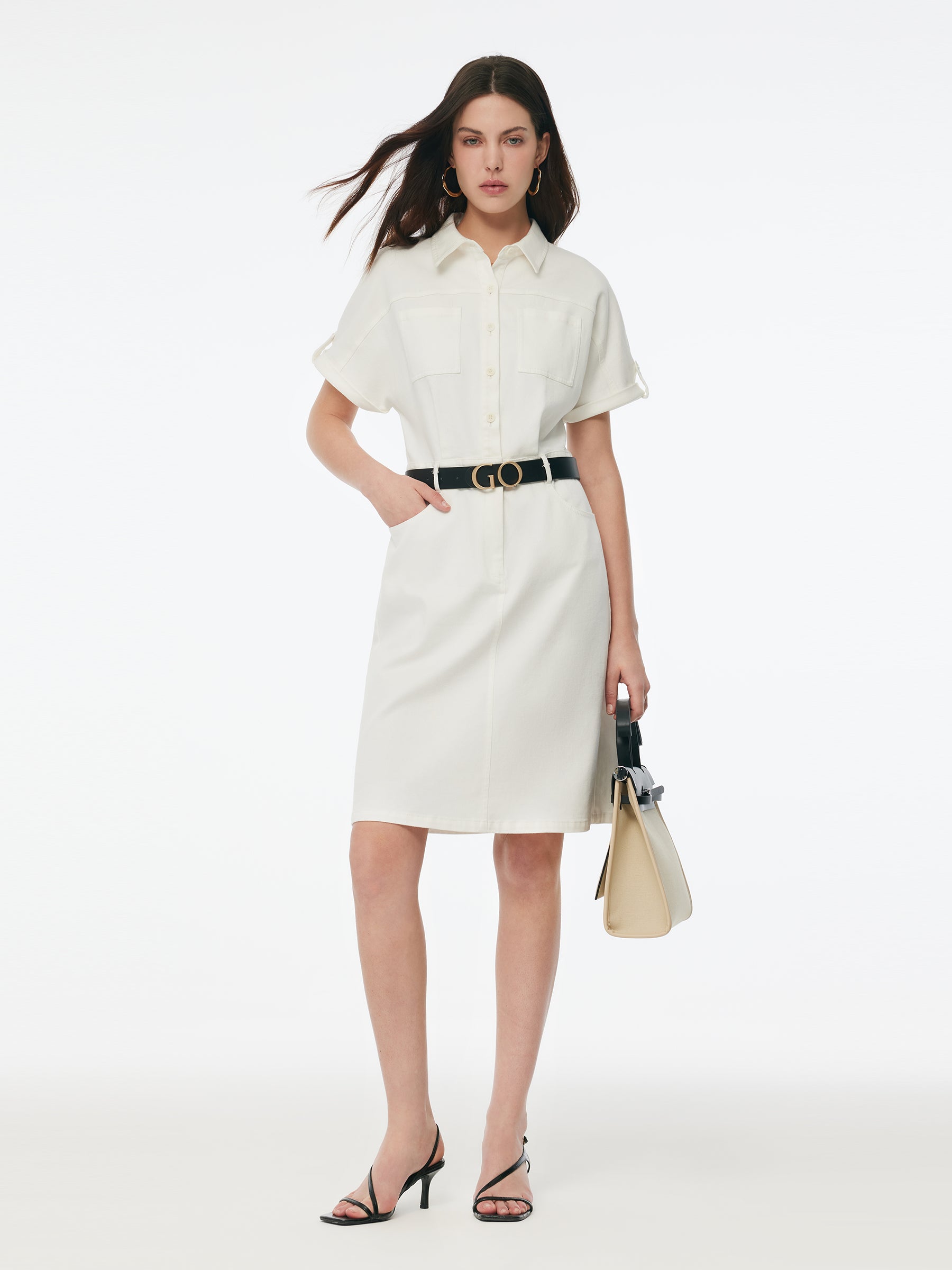 Denim Women Mini Dress With GO Letter Leather Belt GOELIA