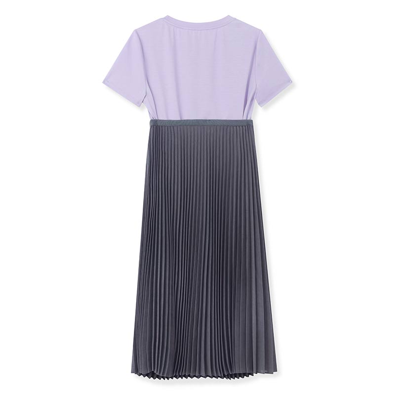 Knitted Dress Two-Piece Set Purple Dress And Grey Pleated Maxi Skirt GOELIA
