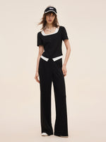 Mock Layered Knit Top And Pants Two-Piece Set GOELIA