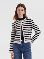 Button Up Woolen Striped Lady Cardigan GOELIA