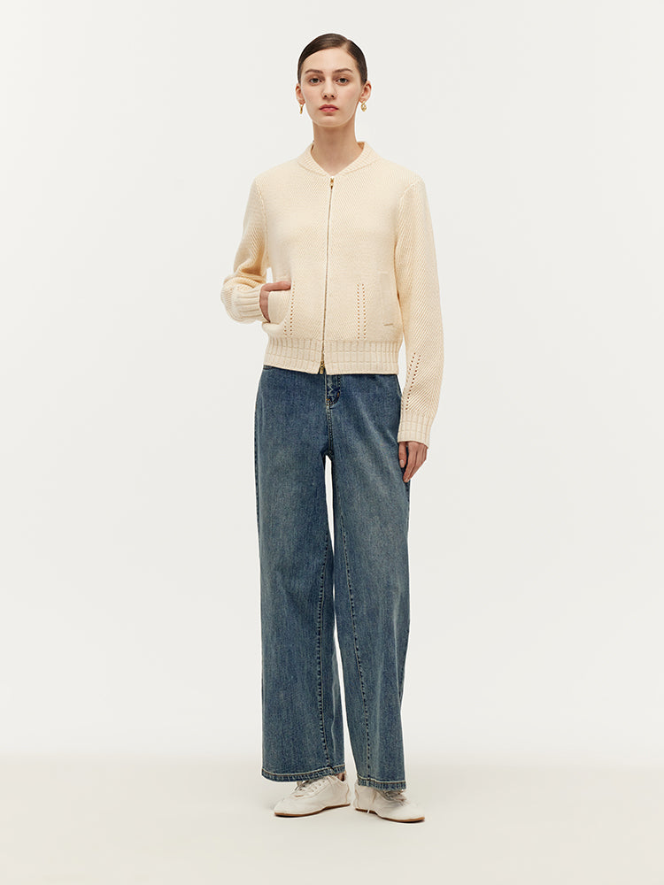 Temperature-Regulating Wool Blend Women Zip-Up Cardigan GOELIA