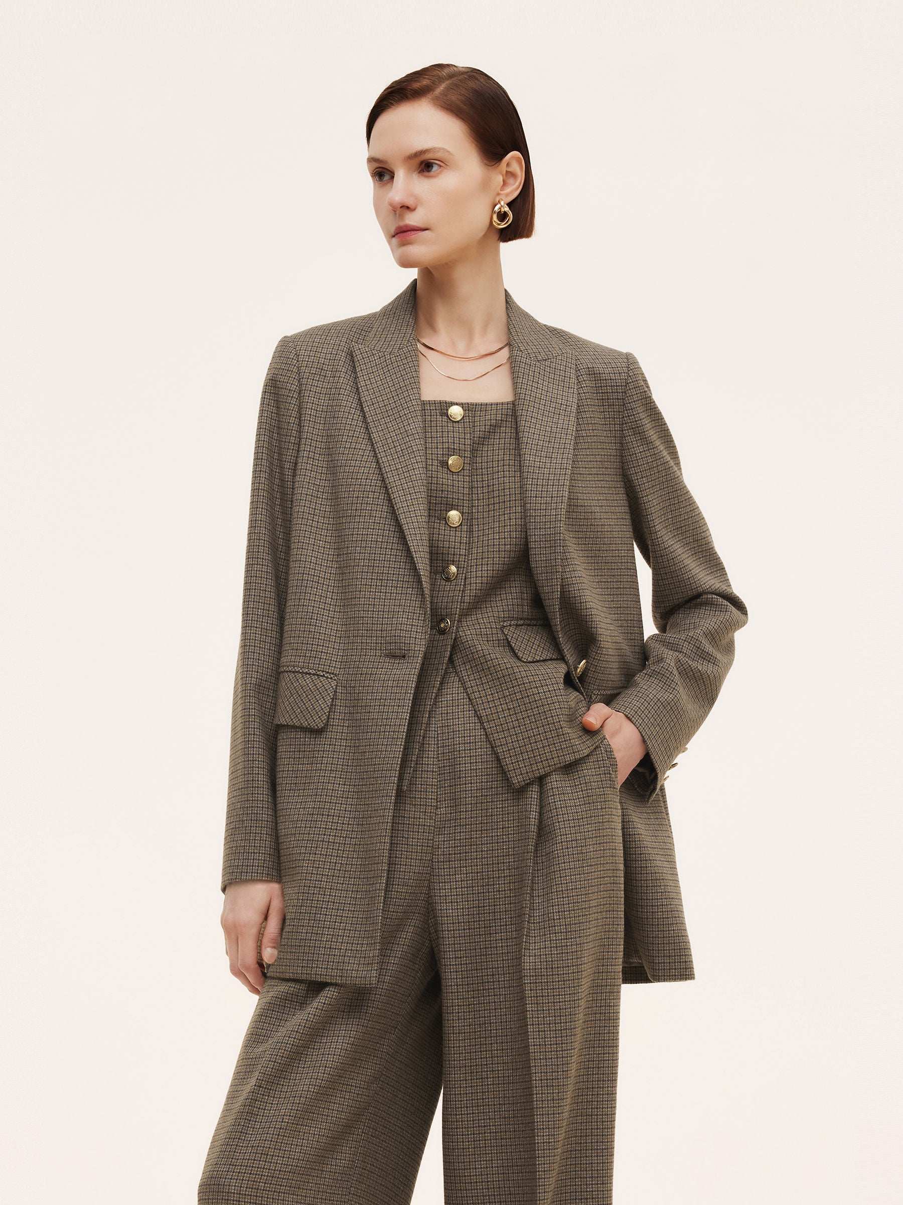 [Preview] Plaid Notched Collar Women Blazer GOELIA