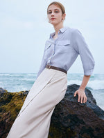 Acetate Shirt And Half Women Skirt Two-Piece Set With Leather Belt GOELIA
