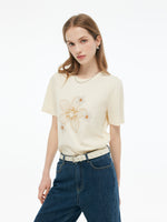 Flower Print Women Knit T-Shirt GOELIA