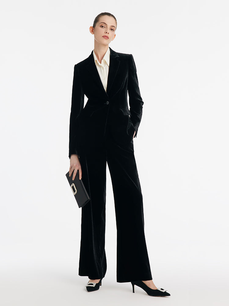 Silk Blend One Button Women Velvet Blazer GOELIA