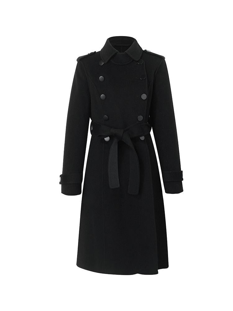 Wool And Cashmere Double-Breasted Lapel Women Coat GOELIA