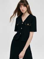 V-Neck Top And Straight Pants Two-Piece Set GOELIA