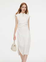 Jacquard Ruched Waist Women Qipao Maxi Dress GOELIA
