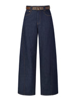 Denim Curved-Leg Women Jeans With Leather Belt GOELIA