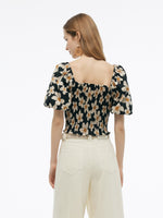 Cotton Stretch Floral Print Women Smocked Top GOELIA
