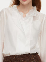 Tencel Blend Ruffle Neck Women Shirt With Knit Camisole GOELIA