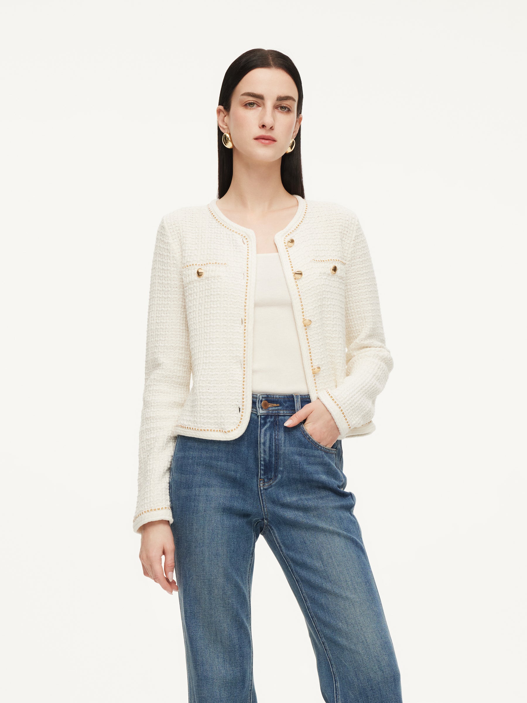 Pre-Order Round Neck Single-Breasted Women Cardigan GOELIA